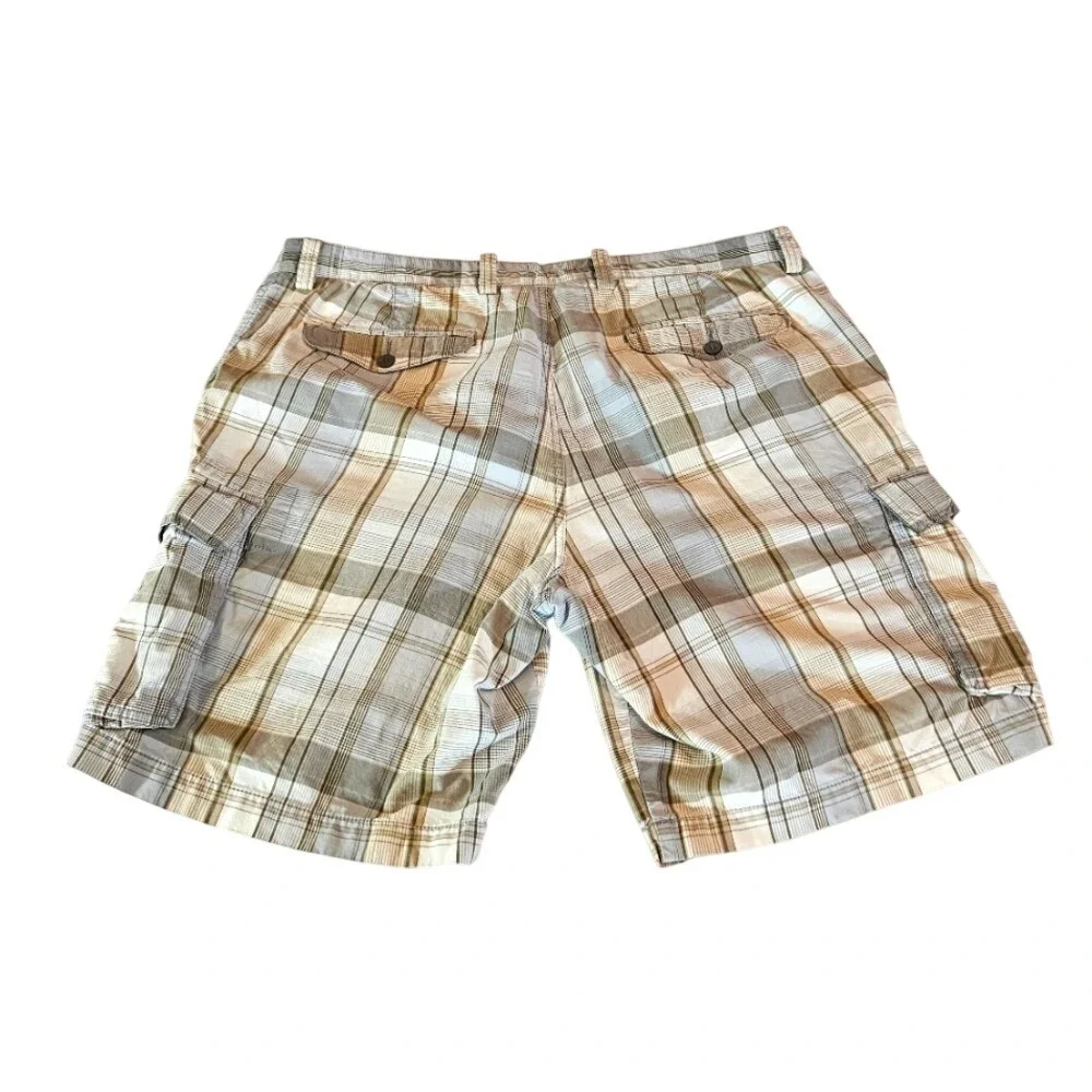 Dockers Plaid Cargo Shorts Grey Tan & White Size‎ 42